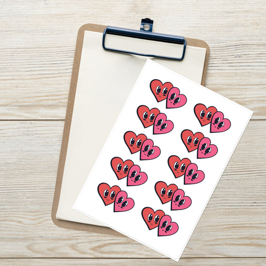 Two Hearts with Eyes Sticker Sheet